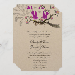 Invitación Aves de amor antiguas invitadas a una boda amarill