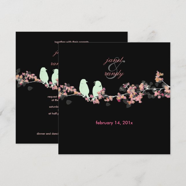 INVITACIÓN AVES DE AMOR/BLOSSOMS DE CERDO PINCO/SAKURA/CHICHA (Anverso / Reverso)