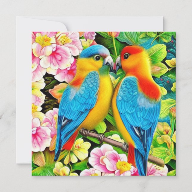 Invitación Aves de amor Color hermoso (Anverso)
