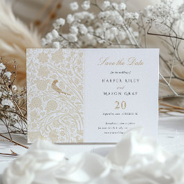 Invitación Aves de amor de Victoria doradas salvan la fecha