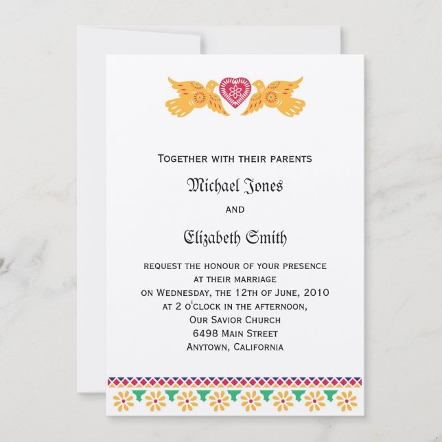 Invitación Aves de amor mexicanas invitan a matrimonio (Anverso)