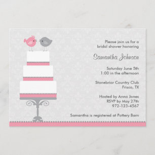 Invitación Aves de amor rosa y gris invitan a ducha de novia