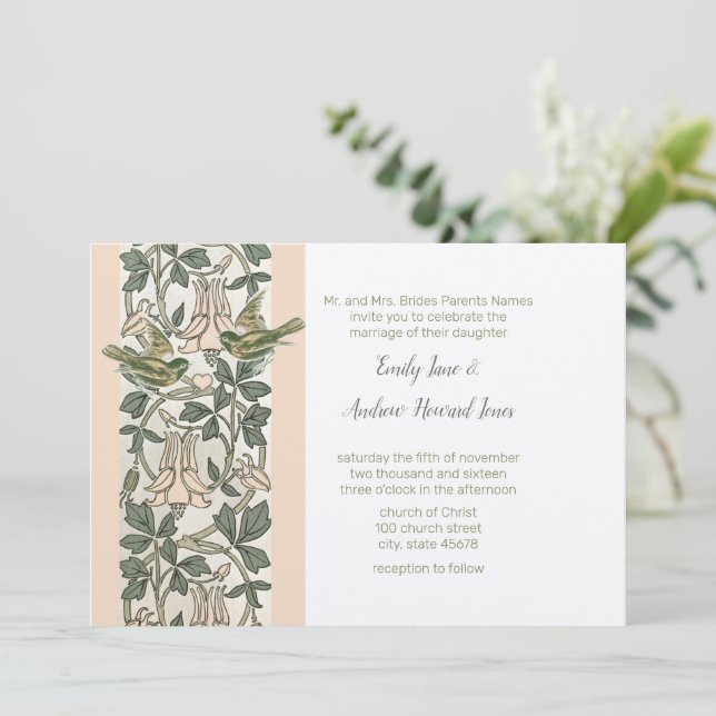 Invitación Aves de amor Rubor Pink HoneySuckle Boda Floral (Anverso de pie)