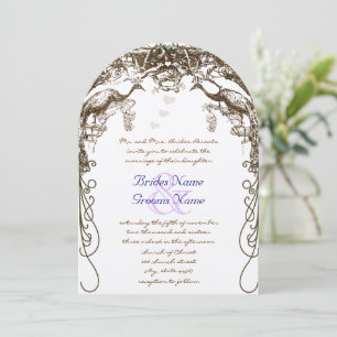 Invitación Aves de amor rusticas moradas de pavo real