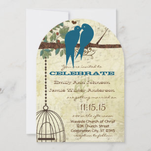 Invitación Aves de amor verde azuladas sentadas en una invita