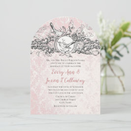 Invitación Aves de amor vintage Boda de pergamino de roble ro