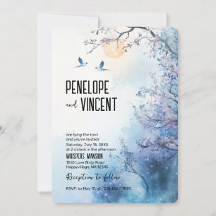 Invitación Aves de amor y flores de cerezo