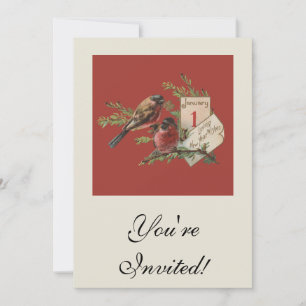 Invitación Aves de Año Nuevo Vintage