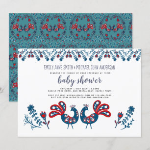 Invitación Aves de arte folclórico escandinavo BABY SHOWER Ro