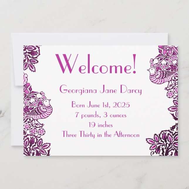 Invitación Aves de Arte Popular Flores Acorns Blue (Anverso)