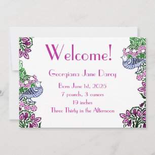 Invitación Aves de Arte Popular Flores Acorns Blue