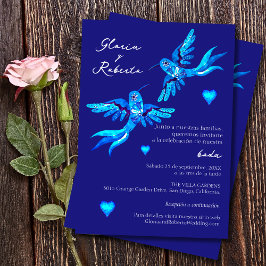Invitación Aves de color azul español Boda mexicano