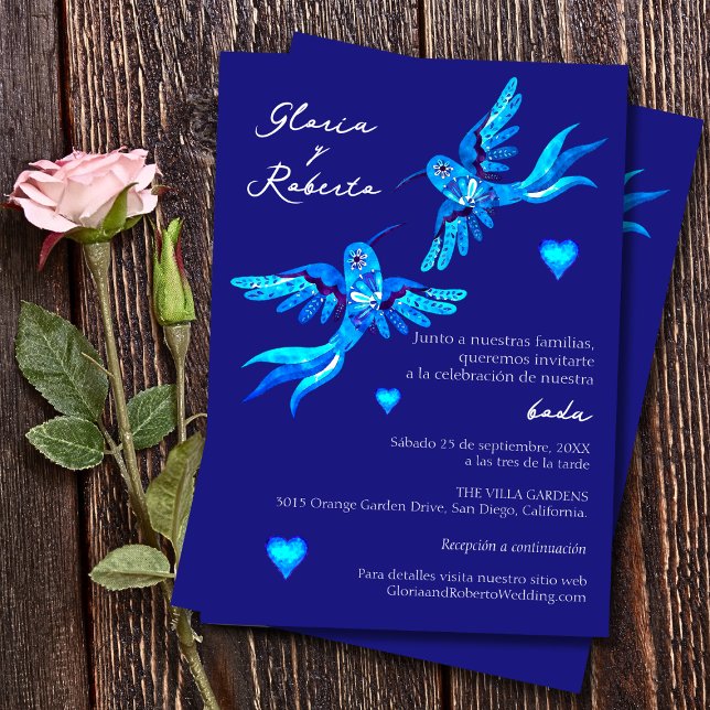 Invitación Aves de color azul español Boda mexicano (Subido por el creador)