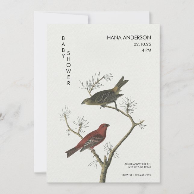 Invitación Aves de época arte al estilo japonés Baby Shower (Anverso)