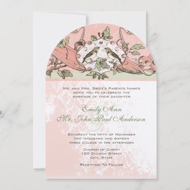 Invitación Aves de época Boda de pergamino de roble (Reverso)