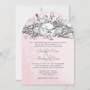 Invitación Aves de época Boda musical ruso rosado