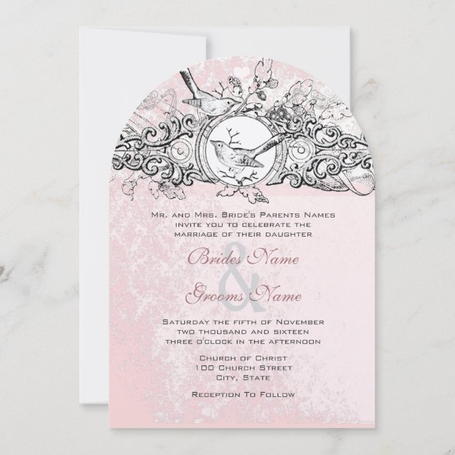 Invitación Aves de época Boda musical ruso rosado (Reverso)