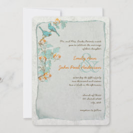Invitación Aves de época Boda turquesa y Damasco Naranja