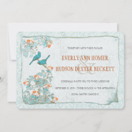 Invitación Aves de época Boda turquesa y Damasco Naranja