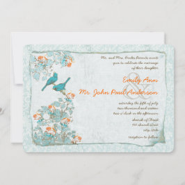 Invitación Aves de época Boda turquesa y Damasco Naranja