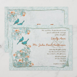 Invitación Aves de época Boda turquesa y Damasco Naranja