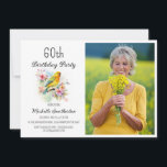 Invitación Aves de época Canarias Flores 60 años foto de cump<br><div class="desc">Bonito vintage 60 cumpleaños foto invitación con canarios amarillos cantando en las ramas de un árbol floreciendo con flores de primavera. Contáctame para obtener ayuda con tus personalizaciones o para solicitar productos adicionales de correspondencias o coordinación de Zazzle para tu celebración.</div>