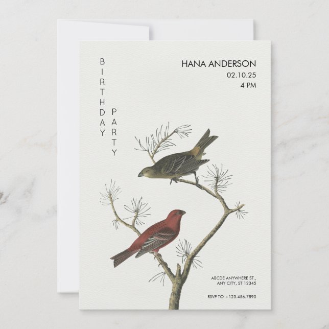 Invitación Aves de época de arte estilo japonés cumpleaños (Anverso)