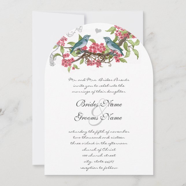 Invitación Aves de época Verde azuladas y rosadas chupa de mi (Anverso)