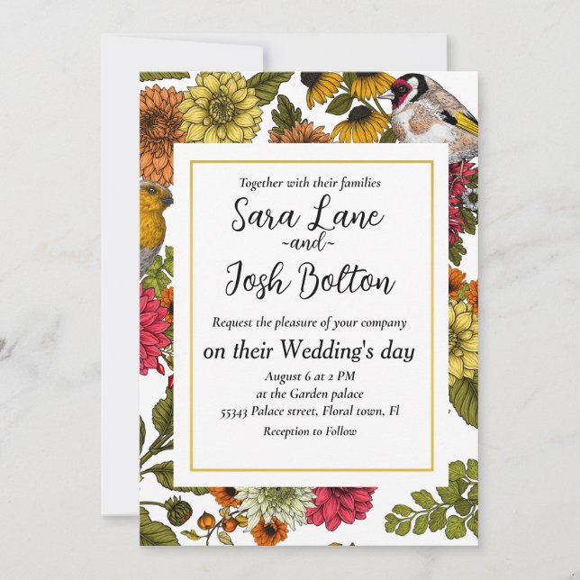 Invitación Aves de jardín y flores 1 (Anverso)