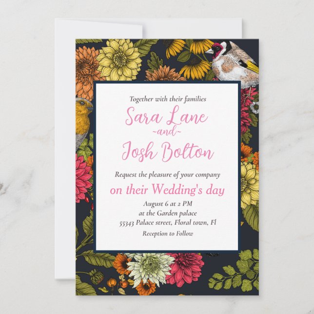 Invitación Aves de jardín y flores 2 (Anverso)