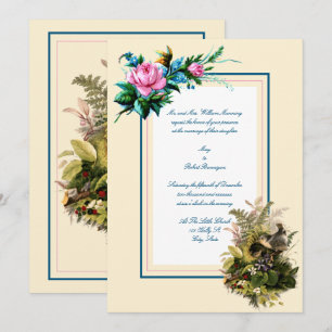 Invitación Aves de la era victoriana en nido con flores Boda