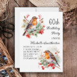 Invitación Aves de la Vintage Robin Redmama 60 cumpleaños<br><div class="desc">Invitación a la fiesta de cumpleaños 60 con pinturas de pequeños Robins bonitos sentados en las ramas de un árbol con bayas rojas y hojas verdes. Contáctame para obtener ayuda con tus personalizaciones o para solicitar productos adicionales de correspondencias o coordinación de Zazzle para tu celebración.</div>
