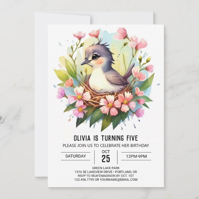 Invitación Aves de Woodland Children (Anverso)