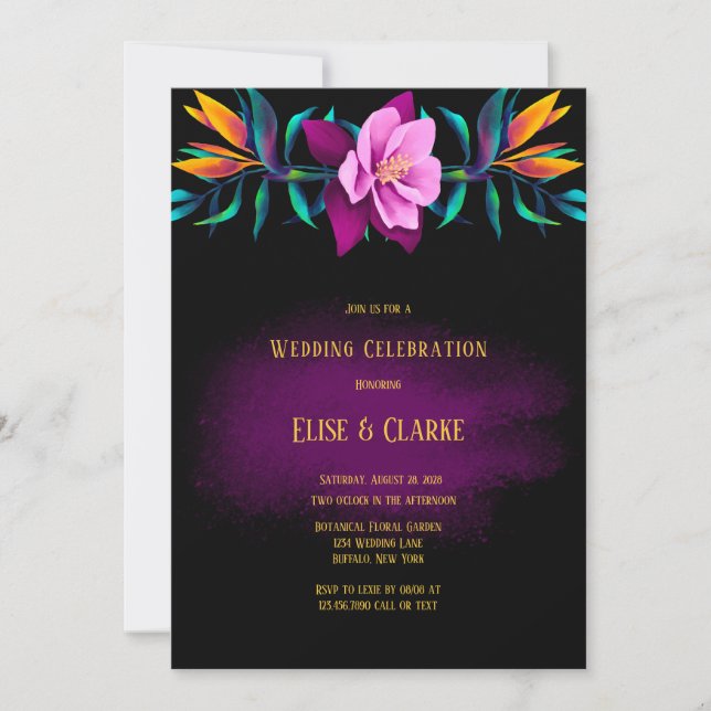 Invitación Aves del Boda del Paraíso amarillo rosa Hibiscus (Anverso)