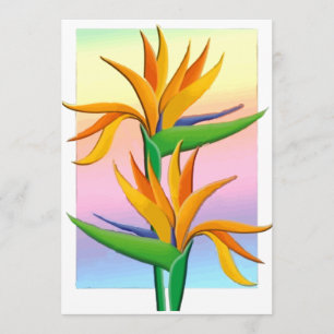 Invitación Aves del paraíso con el fondo del arcoiris pastel