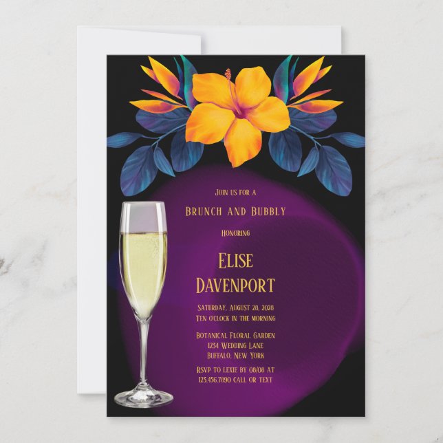 Invitación Aves del Paraíso Hibiscus Brunch y Bubbly (Anverso)