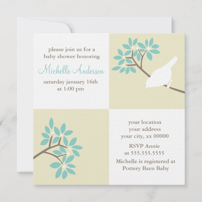 Invitación Aves elegantes Baby Shower (Anverso)