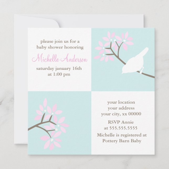 Invitación Aves elegantes Baby Shower (Anverso)