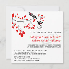 Invitación Aves elegantes en una rama Boda rojo y negro