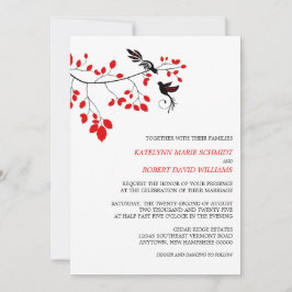Invitación Aves elegantes en una rama Boda rojo y negro