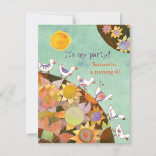 Invitación Aves en tierras floridas Fiesta de cumpleaños para