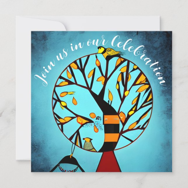 Invitación Aves en un árbol al final de la celebración del cá (Anverso)