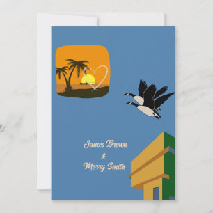 Invitación Aves enamoradas que siguen al Boda del corazón