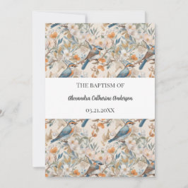 Invitación Aves felices bautismo acuarela