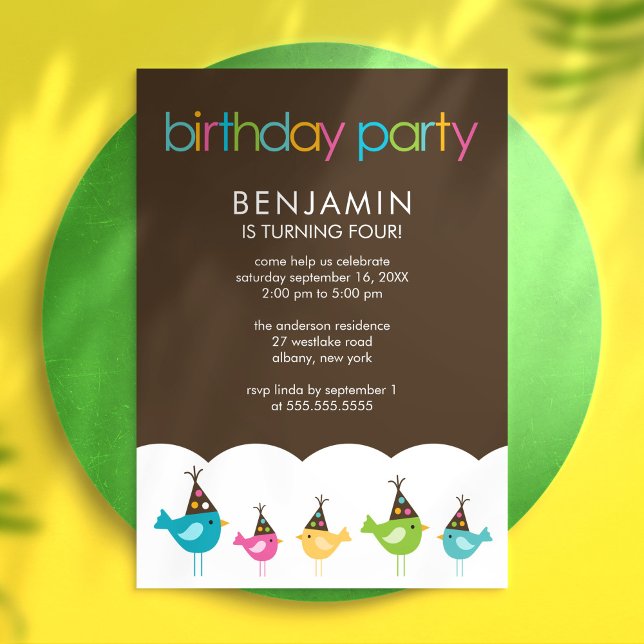 Invitación Aves festivas y coloridas niños Fiesta de cumpleañ (Subido por el creador)