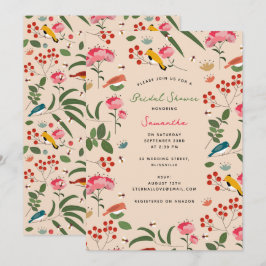 Invitación Aves florales de la mano Abejas Floral Ducha Brida