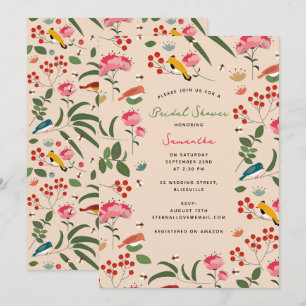Invitación Aves florales de la mano Abejas Floral Ducha Brida