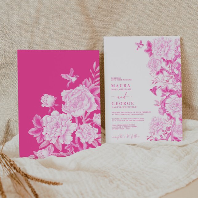 Invitación Aves Florales de Magenta Boda Jardín Chinoiserie (Subido por el creador)