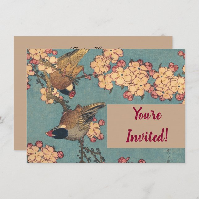 Invitación Aves flores Hokusai Arte Japonés (Anverso / Reverso)