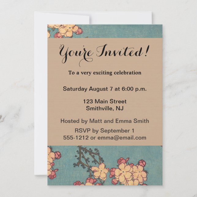 Invitación Aves flores Hokusai Arte Japonés (Anverso)
